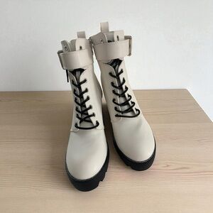 Elegant Cream Lace-Up Combat Boots